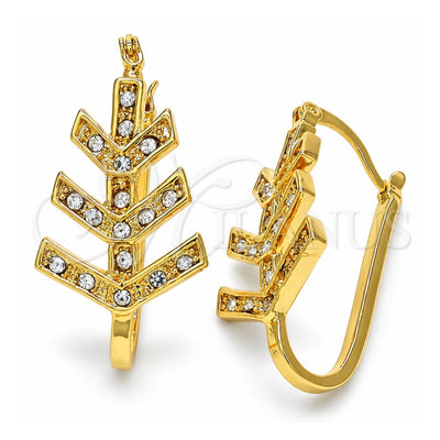 Oro Laminado Small Hoop, Gold Filled Style with White Crystal, Polished, Golden Finish, 02.100.0093.15