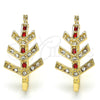 Oro Laminado Small Hoop, Gold Filled Style with Garnet and White Crystal, Polished, Golden Finish, 02.100.0093.1.15