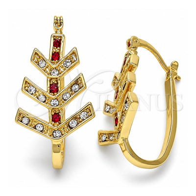 Oro Laminado Small Hoop, Gold Filled Style with Garnet and White Crystal, Polished, Golden Finish, 02.100.0093.1.15