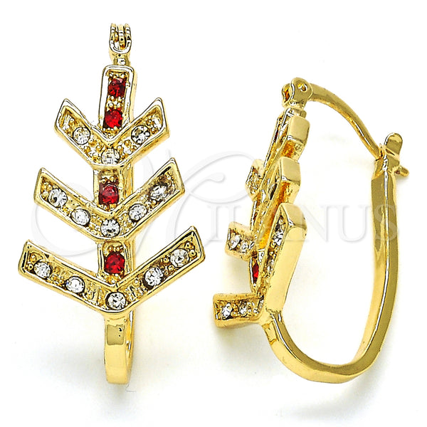 Gold Filled Hoop Earrings — Small Hoop with Garnet and White Crystal Polished — main product view — SKU 126193 | Oro Laminado aretes de aro — Small Hoop with Garnet and cristal blanco pulido — SKU 126193