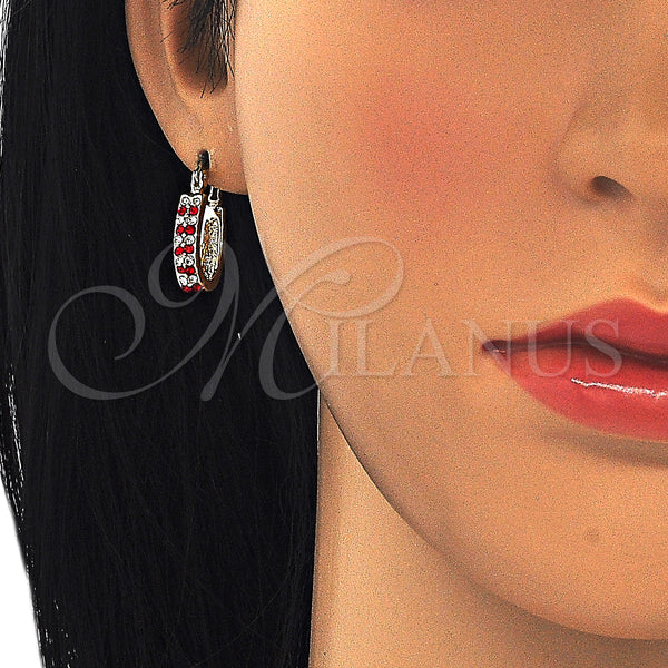 Gold Filled Hoop Earrings — Small Hoop with Garnet and White Crystal Polished — main product view — SKU 126196 | Oro Laminado aretes de aro — Small Hoop with Garnet and cristal blanco pulido — SKU 126196
