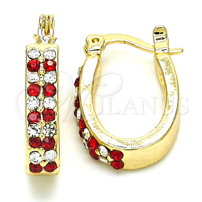 Oro Laminado Small Hoop, Gold Filled Style with Garnet and White Crystal, Polished, Golden Finish for wholesale, main product view