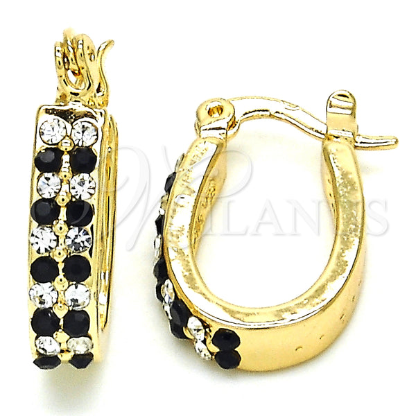 Gold Filled Hoop Earrings — Small Hoop with Black and White Crystal Polished — main product view — SKU 126197 | Oro Laminado aretes de aro — Small Hoop with negro and cristal blanco pulido — SKU 126197