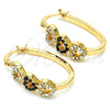 Oro Laminado Small Hoop, Gold Filled Style Heart Design, with Black and White Crystal, Polished, Golden Finish, 02.100.0096.1.20