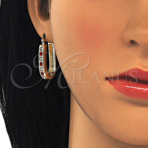 Gold Filled Hoop Earrings — Small Hoop with Garnet and White Crystal Polished — main product view — SKU 126202 | Oro Laminado aretes de aro — Small Hoop with Garnet and cristal blanco pulido — SKU 126202