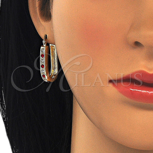 Gold Filled Hoop Earrings — Small Hoop with Garnet and White Crystal Polished — main product view — SKU 126202 | Oro Laminado aretes de aro — Small Hoop with Garnet and cristal blanco pulido — SKU 126202
