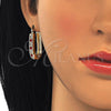 Oro Laminado Small Hoop, Gold Filled Style with Garnet and White Crystal, Polished, Golden Finish, 02.100.0097.1.20