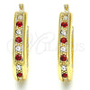 Oro Laminado Small Hoop, Gold Filled Style with Garnet and White Crystal, Polished, Golden Finish, 02.100.0097.1.20