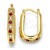 Oro Laminado Small Hoop, Gold Filled Style with Garnet and White Crystal, Polished, Golden Finish, 02.100.0097.1.20