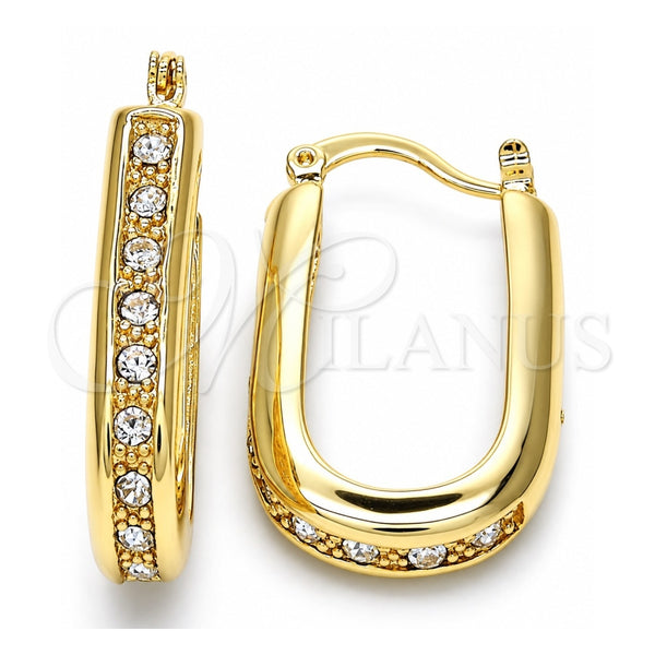 Oro Laminado Small Hoop, Gold Filled Style with White Crystal, Polished, Golden Finish, 02.100.0097.20