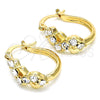 Oro Laminado Small Hoop, Gold Filled Style with White Crystal, Polished, Golden Finish, 02.100.0098.20