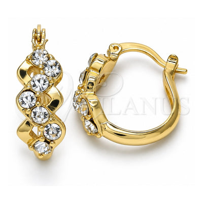 Oro Laminado Small Hoop, Gold Filled Style with White Crystal, Polished, Golden Finish, 02.100.0098.20
