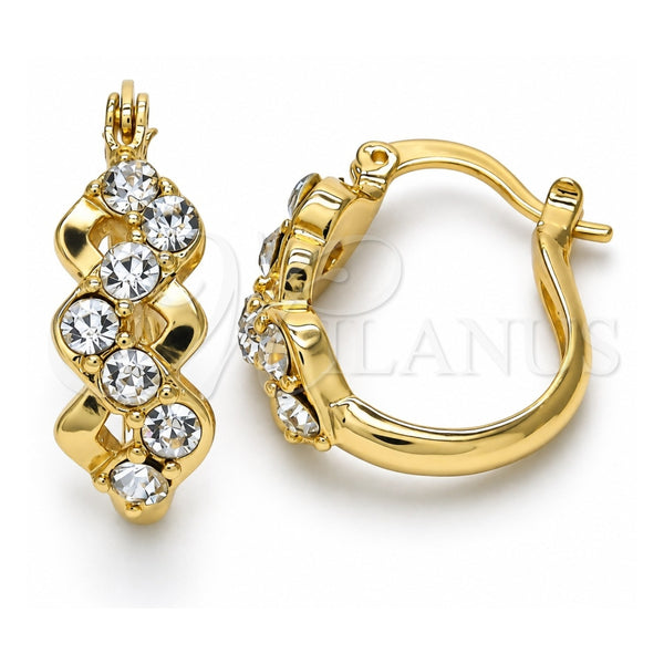 Oro Laminado Small Hoop, Gold Filled Style with White Crystal, Polished, Golden Finish, 02.100.0098.20
