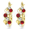 Oro Laminado Small Hoop, Gold Filled Style with Garnet and White Crystal, Polished, Golden Finish, 02.100.0098.1.20