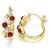 Oro Laminado Small Hoop, Gold Filled Style with Garnet and White Crystal, Polished, Golden Finish, 02.100.0098.1.20