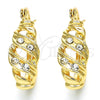 Oro Laminado Small Hoop, Gold Filled Style with White Crystal, Polished, Golden Finish, 02.100.0099.15