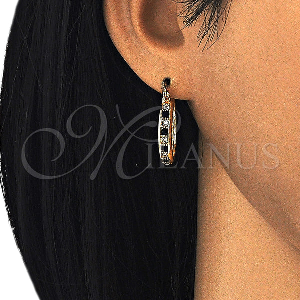 Gold Filled Hoop Earrings — Small Hoop with Black and White Crystal Polished — main product view — SKU 126208 | Oro Laminado aretes de aro — Small Hoop with negro and cristal blanco pulido — SKU 126208