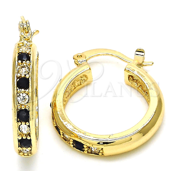 Oro Laminado Small Hoop, Gold Filled Style with Black and White Crystal, Polished, Golden Finish for wholesale, main product view