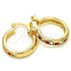 Oro Laminado Small Hoop, Gold Filled Style with Garnet and White Crystal, Polished, Golden Finish, 02.100.0100.2.20