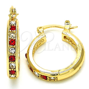 Gold Filled Hoop Earrings — Small Hoop with Garnet and White Crystal Polished — main product view — SKU 126209 | Oro Laminado aretes de aro — Small Hoop with Garnet and cristal blanco pulido — SKU 126209