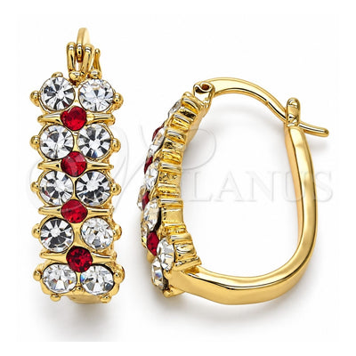 Oro Laminado Small Hoop, Gold Filled Style with Garnet and White Crystal, Polished, Golden Finish, 02.100.0101.1.20