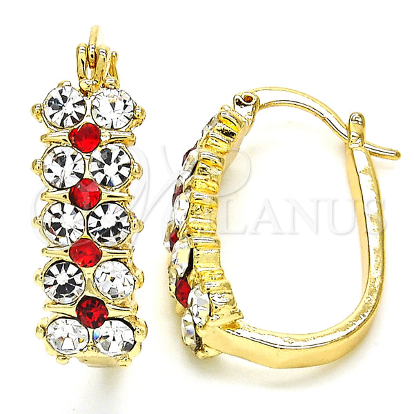 Gold Filled Hoop Earrings — Small Hoop with Garnet and White Crystal Polished — main product view — SKU 126211 | Oro Laminado aretes de aro — Small Hoop with Garnet and cristal blanco pulido — SKU 126211