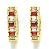 Oro Laminado Small Hoop, Gold Filled Style with Garnet and White Cubic Zirconia, Polished, Golden Finish, 02.210.0057.3.15