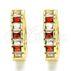Oro Laminado Small Hoop, Gold Filled Style with Garnet and White Cubic Zirconia, Polished, Golden Finish, 02.210.0057.3.15