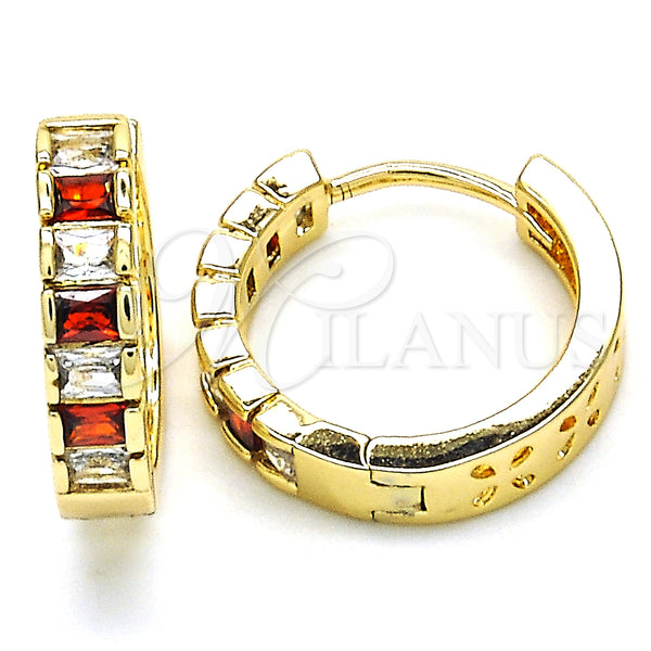 Gold Filled Hoop Earrings — Small Hoop with Garnet and White Cubic Zirconia — main product view — SKU 126221 | Oro Laminado aretes de aro — Small Hoop with Garnet and blanco Cubic Zirconia — SKU 126221