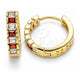 Oro Laminado Small Hoop, Gold Filled Style with Garnet and White Cubic Zirconia, Polished, Golden Finish, 02.210.0057.3.15
