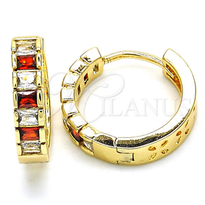Gold Filled Hoop Earrings — Small Hoop with Garnet and White Cubic Zirconia — main product view — SKU 126221 | Oro Laminado aretes de aro — Small Hoop with Garnet and blanco Cubic Zirconia — SKU 126221