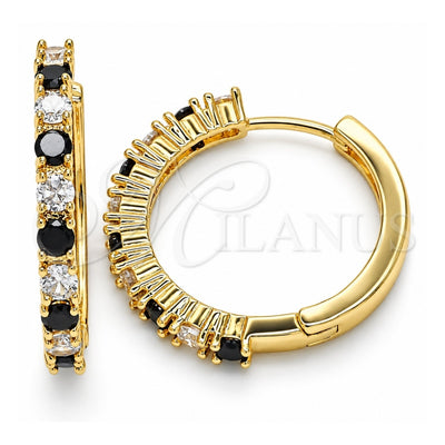Oro Laminado Small Hoop, Gold Filled Style with Black and White Cubic Zirconia, Polished, Golden Finish, 02.210.0095.10.25