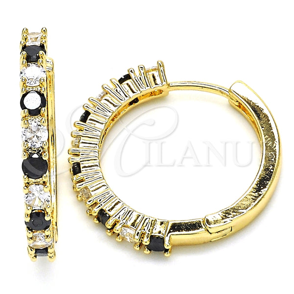 Gold Filled Hoop Earrings — Small Hoop with Black and White Cubic Zirconia — main product view — SKU 126222 | Oro Laminado aretes de aro — Small Hoop with negro and blanco Cubic Zirconia — SKU 126222