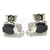 Rhodium Plated Stud Earring, Elephant Design, with Black and White Cubic Zirconia, Polished, Rhodium Finish, 02.210.0159.9