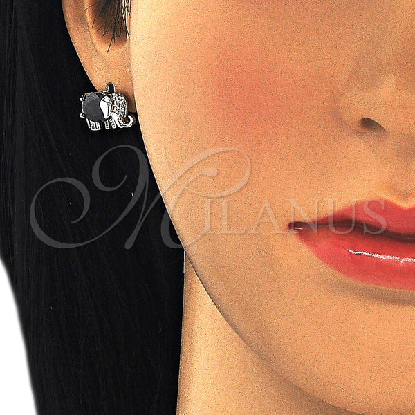 White Gold Filled Ring — Stud Earring Elephant Design with Black and White — alternate product view — SKU 126224 | Oro Laminado Blanco anillo — Stud Earring Elephant diseño with negro and blanco — SKU 126224