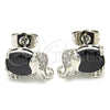 Rhodium Plated Stud Earring, Elephant Design, with Black and White Cubic Zirconia, Polished, Rhodium Finish, 02.210.0159.9