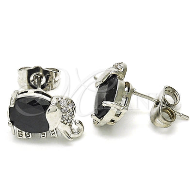 Rhodium Gold Filled Stud Earring, Elephant Design, with Black and White Cubic Zirconia, Polished, Rhodium for wholesale, main product view