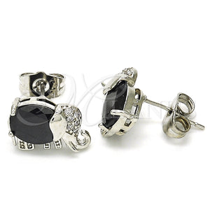White Gold Filled Ring — Stud Earring Elephant Design with Black and White — main product view — SKU 126224 | Oro Laminado Blanco anillo — Stud Earring Elephant diseño with negro and blanco — SKU 126224