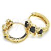 Oro Laminado Huggie Hoop, Gold Filled Style Elephant Design, with Black and White Cubic Zirconia, Polished, Golden Finish, 02.210.0160.8.15