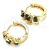 Oro Laminado Huggie Hoop, Gold Filled Style Elephant Design, with Black and White Cubic Zirconia, Polished, Golden Finish, 02.210.0160.8.15