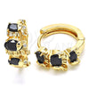 Oro Laminado Huggie Hoop, Gold Filled Style Elephant Design, with Black and White Cubic Zirconia, Polished, Golden Finish, 02.210.0160.8.15