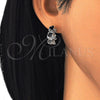 Rhodium Gold Filled Huggie Hoop, Elephant Design, with Black and White Cubic Zirconia, Polished, Rhodium Finish, 02.210.0160.9.15