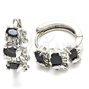White Gold Filled Hoop Earrings — Huggie Hoop Elephant Design with Black and White — main product view — SKU 126226 | Oro Laminado Blanco aretes de aro — Huggie Hoop Elephant diseño with negro and blanco — SKU 126226
