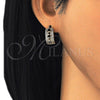 Oro Laminado Huggie Hoop, Gold Filled Style with Black and White Cubic Zirconia, Polished, Golden Finish, 02.210.0084.13.15