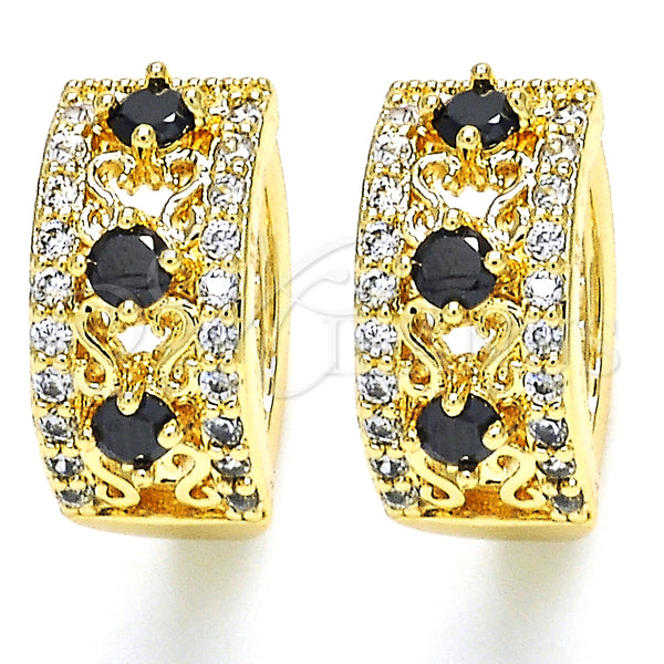Gold Filled Hoop Earrings — Huggie Hoop with Black and White Cubic Zirconia — main product view — SKU 126229 | Oro Laminado aretes de aro — Huggie Hoop with negro and blanco Cubic Zirconia — SKU 126229