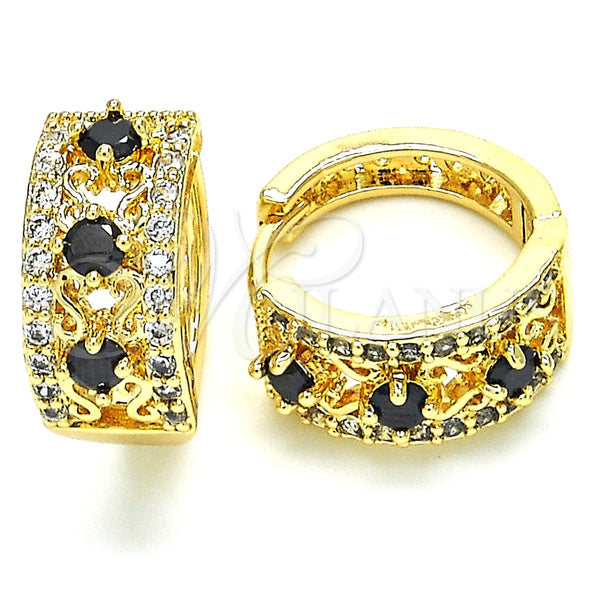 Oro Laminado Huggie Hoop, Gold Filled Style with Black and White Cubic Zirconia, Polished, Golden Finish, 02.210.0084.13.15