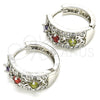 Rhodium Plated Huggie Hoop, with Multicolor Cubic Zirconia, Polished, Rhodium Finish, 02.210.0084.14.15