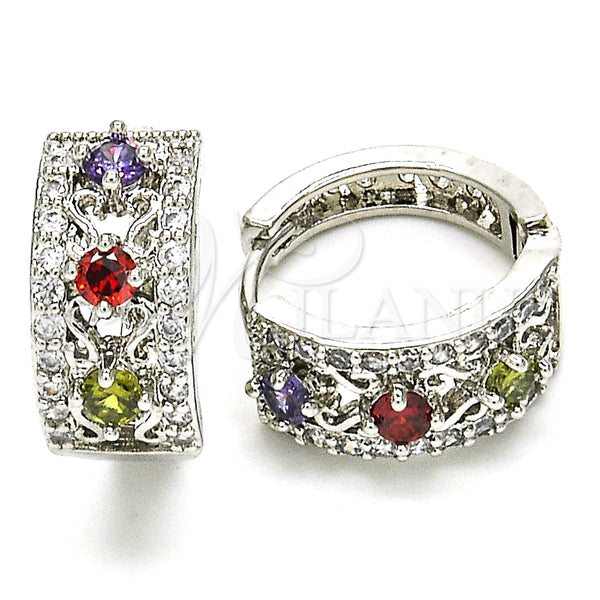 Rhodium Plated Huggie Hoop, with Multicolor Cubic Zirconia, Polished, Rhodium Finish, 02.210.0084.14.15