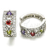 Rhodium Plated Huggie Hoop, with Multicolor Cubic Zirconia, Polished, Rhodium Finish, 02.210.0084.14.15
