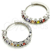 Rhodium Plated Huggie Hoop, with Multicolor Cubic Zirconia, Polished, Rhodium Finish, 02.210.0089.10.25